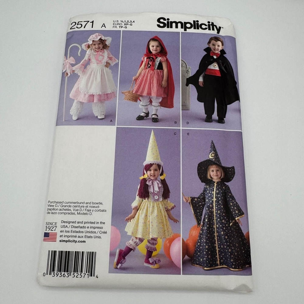 Simplicity 2571 Toddler Costume Sewing Pattern Bo Peep Red Riding Hood Vampire